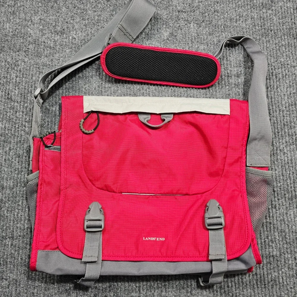 Lands' End Messenger Bag Kids OS Red School Laptop Satchel Buckle Utility